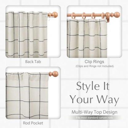 DriftAway 100% Blackout Plaid Linen Curtains 84 Inches Long 2 Panels Black - color: Black, size: 52"W x 84"L (Pack of 2)