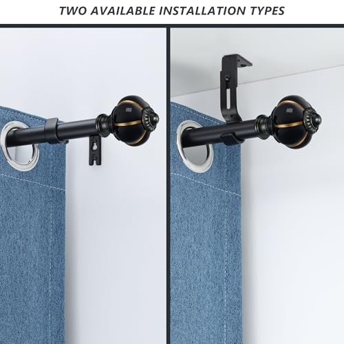 Ceramic Curtain Rods for Windows 66 to 120 Inch 1 Inch Adjustable - color: Black Black, size: 66"-120"