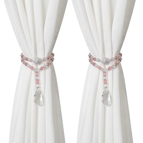 SUQ I OME Luxury Crystal Beaded Magnetic Curtain Tieback, Pink - color: Pink