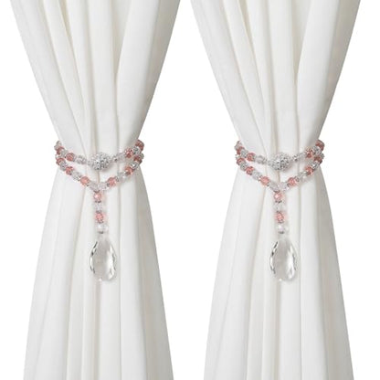 SUQ I OME Luxury Crystal Beaded Magnetic Curtain Tieback, Pink - color: Pink