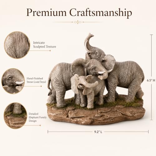 Comfy Hour 9.2 Inch Elephant Statue, Family Decor, 1 Unit - color: Earthy Tones
