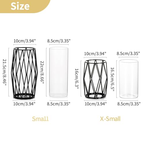 NUPTIO Black Geometric Hurricane Glass Candle Holders, Set of 2 - color: Black, size: XS+S