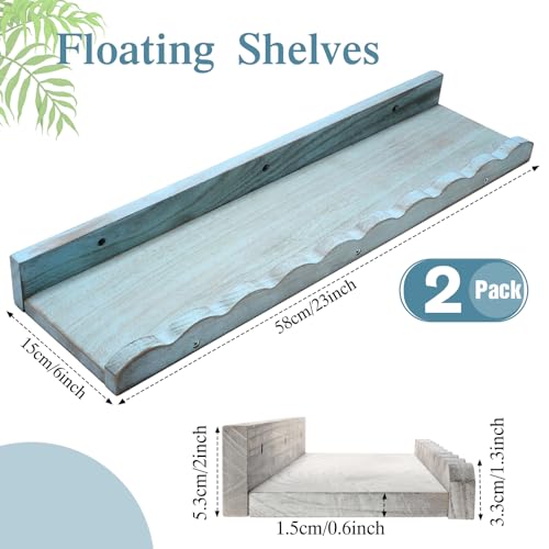Suzile 2 Pcs Scalloped Floating Wall Shelves,23",White, Blue - color: White, Blue, size: 23"