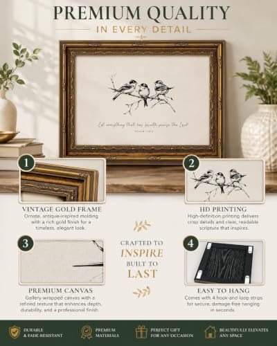 Vintage Gold Framed Bird Wall Art, Christian Bible Verse, 12 x 16 in - color: Sketch Bird, size: 16"L x 12"W