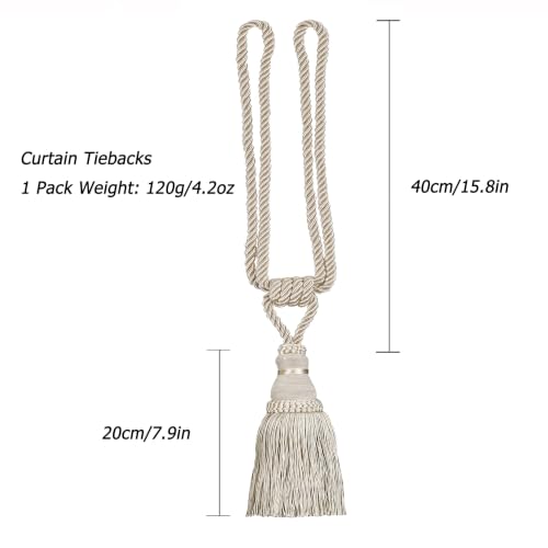 BEL AVENIR 2 Pack Curtain Tiebacks Tassel Drapery Tie-Backs Rope Holdbacks - color: Light Beige, size: 2 Pack
