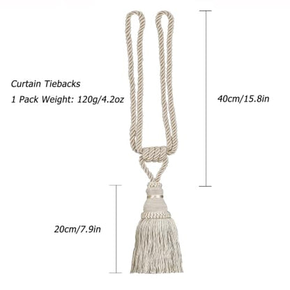 BEL AVENIR 2 Pack Curtain Tiebacks Tassel Drapery Tie-Backs Rope Holdbacks - color: Light Beige, size: 2 Pack