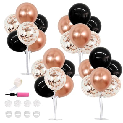 TONIFUL 4 Set Black Rose Gold Balloon Centerpieces for Table,Balloon Stand - color: Black Rose Gold