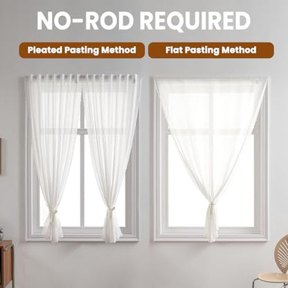 White Gauze Curtains Sheer Self-Adhesive, Translucent Privacy Panel, Fold-Up Portable Curtain No Drill (63" W x 72" L,White,2 Panels) - color: White, size: 63"W x 72"L (Pack of 2)