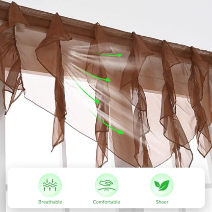 PearAge Ruffled Voile Semi Sheer Curtain Valance, Kitchen Living Room Shabby Chic Ruffle Valance Curtains, Girls Daughters Bedroom Cascade Window Valance 52x26 Inches (Brown-Triangle) - color: Brown