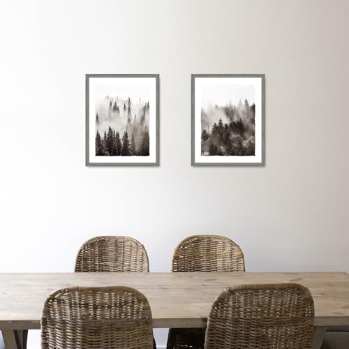 숲 액자 벽 아트 침실: 거실 사무실 흑백 안개 낀 소나무 그림 2피스 40.6x50.8cm 수직 현대 자연 풍경화 삽화 집 산 풍경 프린트 - color: 포레스트, size: 16"x20"x2Pcs