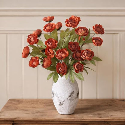 6 Pcs 27" Faux Silk Peony Artificial Fall Flowers Stems for Vase (Orange) - color: Orange