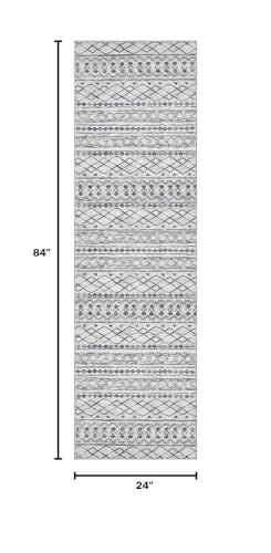 KUTA Boho Washable Runner Rug 2x7 Grey White Moroccan - color: Grey, size: 2' x 7' (Runner)