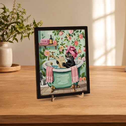 BIQRP Funny Cat Bathtub Reading Newspaper Bathroom Wall Art Decor Sign - color: BathCat