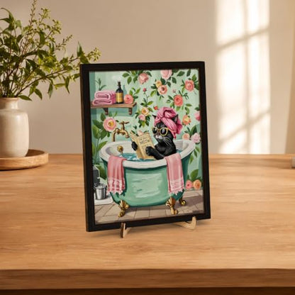 BIQRP Funny Cat Bathtub Reading Newspaper Bathroom Wall Art Decor Sign - color: BathCat