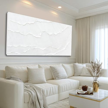 Large White Abstract Textured Canvas Wall Art for Living Room 29x58 Inch - color: White, size: 58"L x 29"W