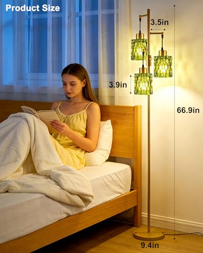 Lightdot Green Glass Floor Lamp Farmhouse Mid Century Standing Tall Lamp - color: 3 Green Glass-Gold G