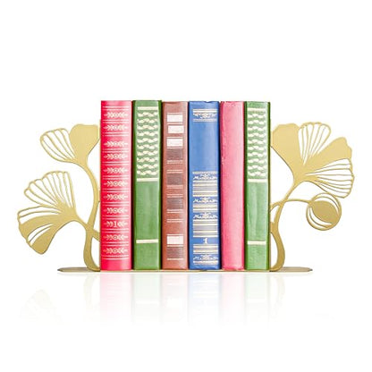 Gold Bookends – Unique Decorative Book Ends with Ginkgo Leaf Design