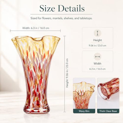 LCCCK 9.0" H Amber Red Glass Vases for Flower, Unique Hand Blown Glass Vase - color: Amber Red