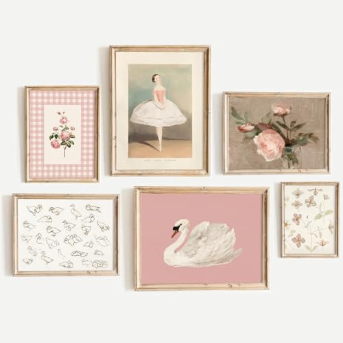 Nursery Pink Wall Art Decor Baby Girl Canvas Wall Art Vintage Floral Prints Kids Room Wall Decor Preppy Flower Poster Antique Pink Pictures Swans Painting for Girls Room Bedroom 8x10x6 Inch Unframed - color: Pink Nursery Prints, size: 8x10 Inch No Frame