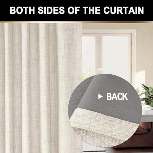 Linen Total Blackout Curtains for Bedroom 102 inch Long, Beige - color: Alba | Beige, size: 50"W x 102"L (Pack of 2)