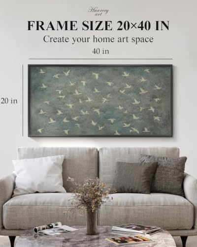 HUARCEY Metal Framed Large Texture Wall Art, Vintage Flying Bird Print - color: Migratory birds