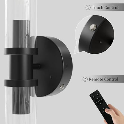 Rayogale Black Wireless Battery Operated Wall Sconces with Remote Control - color: Black(Clear Tubular Lampshade)