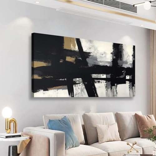 Black and White Abstract Pictures Canvas Wall Art for Living room Office Bedroom Wall Decor,Abstract Wall Art Print Paintings Modern Black Yellow Artwork Waterproof Ready to Hang-20x40inch - color: Black and White Abstract, size: 40"L x 20"W
