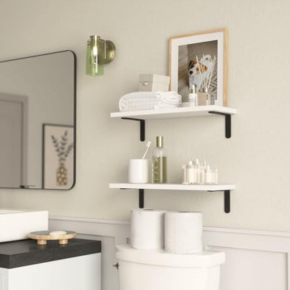 RICHER HOUSE Rustic Wood Floating Shelves, 2-Set Wall Mounted Shelves, 16In - color: White