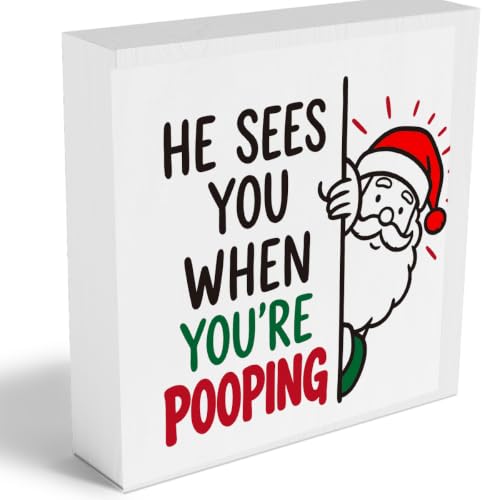 Christmas Bathroom Decor, Funny Santa Wooden Box Sign, Pink Toilet Decor - color: C-bathroom-2