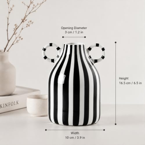 LCCCK Black and White Striped Vase Ceramic Checkered Vase for Kitchen Decor - color: Black and White