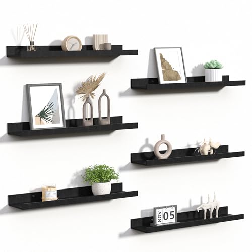 upsimples Floating Shelves for Wall Decor and Storage, Black, 6Pcs 23.6'' - color: Black, size: 23.6in