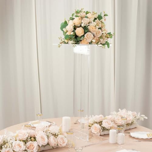 Efavormart 32" Heavy Duty Acrylic Wedding Display Stand with Square Bases, Clear Plexiglass Flower Pedestal Stand - 10mm Thick Plate - size: 32"