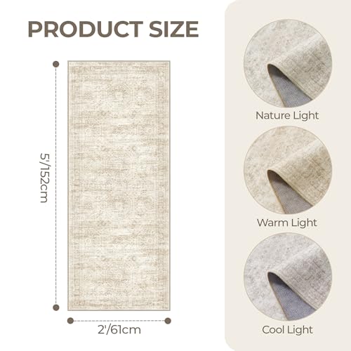 2x5 Rug Runners for Hallways Non Slip,Kitchen Rugs,Beige - color: Beige/Ivory, size: 2' x 5' (Runner)