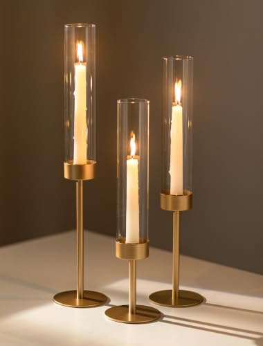 Romadedi Glass Hurricane Candle Holders for Candlestick, Gold, Set of 3 - size: 3 PCS