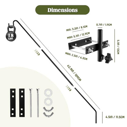 2 Packs Extended Fence Deck Heavy Duty Bird Feeder Hook, 360 Degree Rotary and Length Adjustable Plant Bracket for Bird Feeders Planters Suet Baskets Lanterns Wind Chimes and More - size: 43" Long -2 Packs Fence Deck Hook