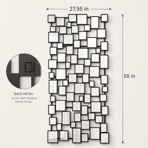 Large Modern Wall Mirror - 27.55"x55.1" Black Wall Mirrors Metal Framed Decorative Mirror for Entryway Bedroom Living Room Home Decor - color: Pure Black, size: 27.5"L x 55.1"W