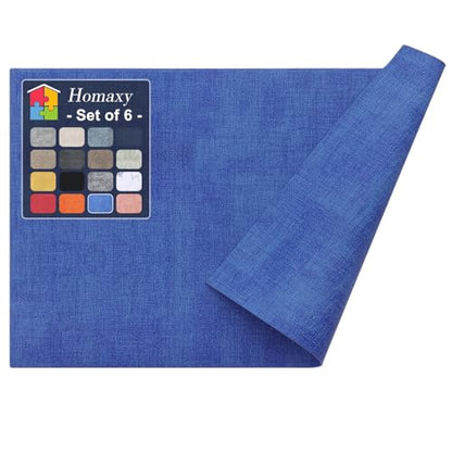 Homaxy PU Faux Leather Placemats for Dining Table, Set of 6, Sea Blue - color: Sea Blue