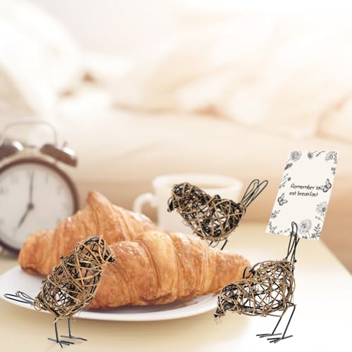 Rattan Bird Statues - 3pc Farmhouse Wicker Home Decor Figurines - color: Coffee