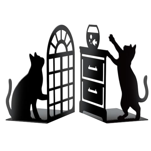 Peacoblue 5.5"x4.3"x8.3" Metal Bookends, Heavy Duty Book Ends for Shelves - style: cat