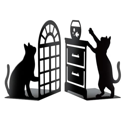 Peacoblue 5.5"x4.3"x8.3" Metal Bookends, Heavy Duty Book Ends for Shelves - style: cat