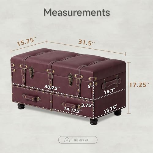 COZAYH - Storage Ottoman Bench Set of 2 - Dark Magenta - color: Dark Magenta, 2 Pack