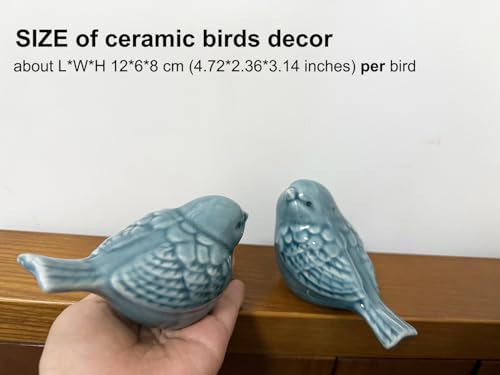 Pair of Ceramic Bird Figurines, Bird Statues Tea Coffee Pet Home Office Decor for Windows Shelves Entryway TV Stand (Blue) - color: Blue