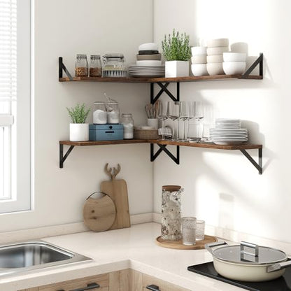 Axeman 55 Inch Floating Shelves, 8 Inch Deep Brown Wall Shelves Set of 2 - color: Rustic Brown, size: 55 Inch