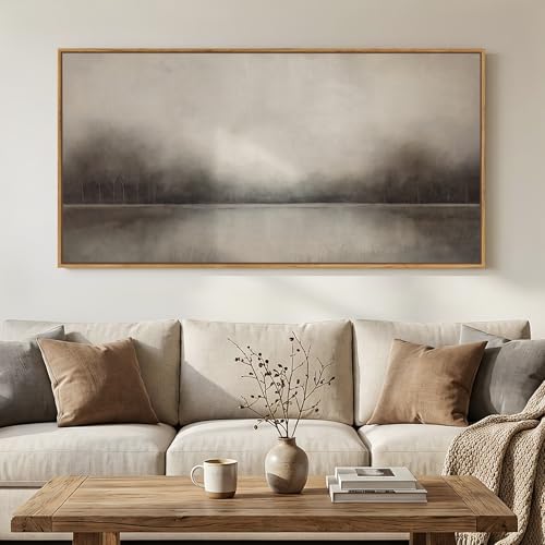 Large Framed Neutal Abstract Landscape Wall Art for Living Room, 60x30 In - color: Grey A, size: 60"L x 30"W