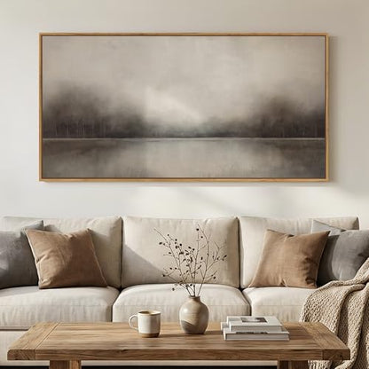 Large Framed Neutal Abstract Landscape Wall Art for Living Room, 60x30 In - color: Grey A, size: 60"L x 30"W