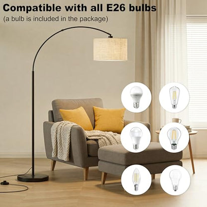 marctronic Arc Floor Lamp for Living Room, 71" Arched Standing Lamp for Bedroom, Beige Fabric Shade, 350° Rotating Head, 3000K-6000K Adjustable Color Temperature, Foot Switch, E26 LED Bulb Included