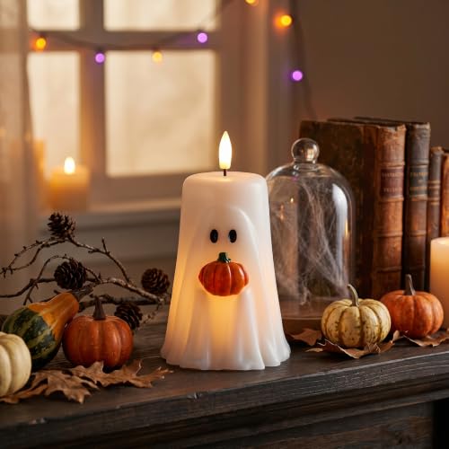GenSwin Halloween Ghost Flameless Candle Remote Battery Operated Candle - color: Ghost Pumpkin