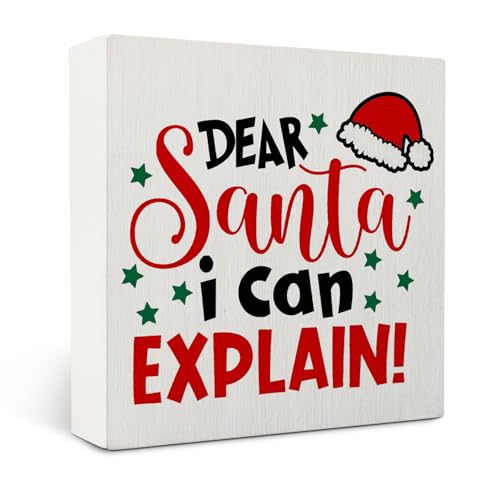 Funny Christmas Wooden Box Sign Desk Decor,Funny Christmas Santa Wooden Block Box Sign Decoration For Home Office Shelf Table Decor 5x5 Inches - color: Funny-04