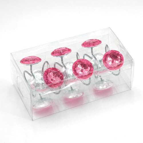 Crystal Diamond Round Shower Curtain Hooks Rings for Bathroom,Pink,12PCS - color: Pink