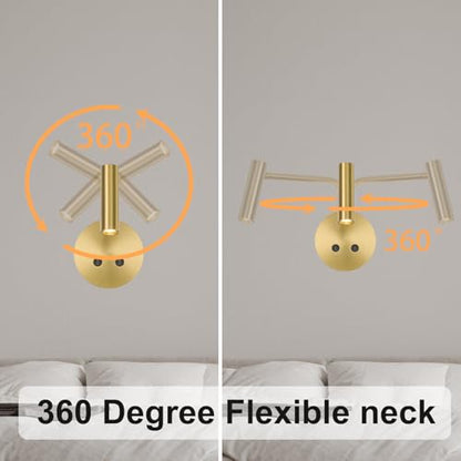 Gold Wall Mounted Reading Light, 3000K Flexible Headboard Reading Sconces with On Off Switch Control, Plug in/Hardwired Wall Light Fixtures with Night Light for Bedside Bedroom Bunk - color: Gold-1Pack